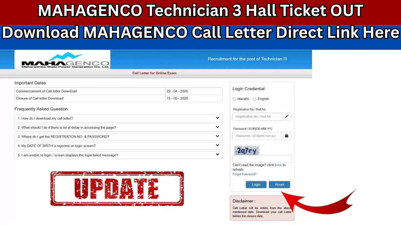 MAHAGENCO Technician 3 Hall Ticket