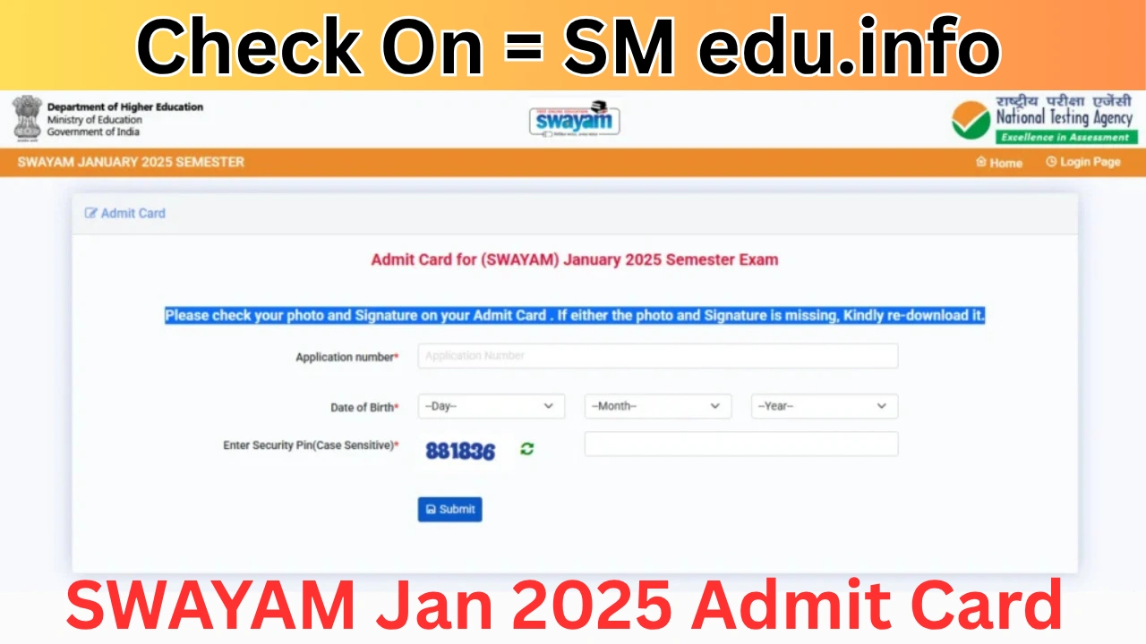 SWAYAM Jan 2025 Admit Card